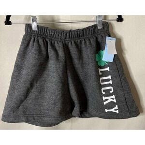 Modern Lux Women’s Size Med Lucky Clover Graphic Sweat Short Charcoal Grey‎ NEW